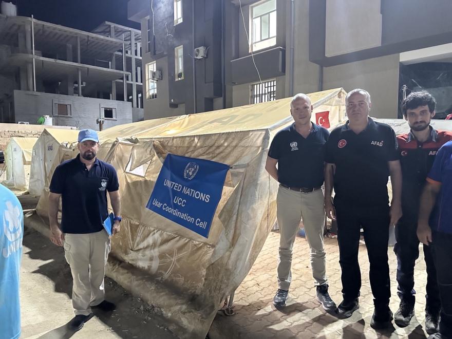 Meshari Alfaras, UNDAC member – Kuwait, Jake Morland, UNDAC member – OCHA, in Derna, Libya